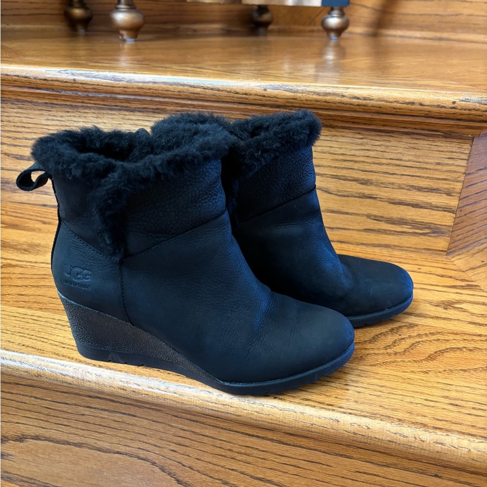 UGG Black Winter Rain Boots with Cozy Fuzzy Trim and Soft Material